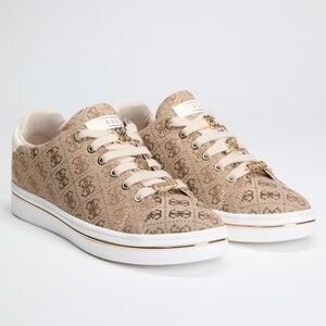 Beige Logo-Print Women's Low-Top Sneakers